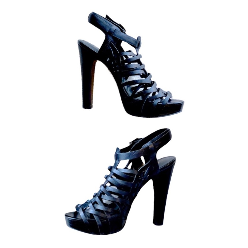 Ralph Lauren Black Leather platform Sandals Strapy Shoes Size 6